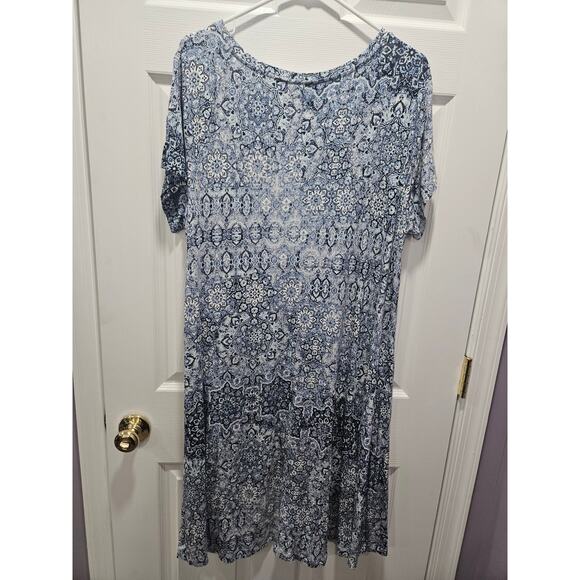 Cynthia Rowley 2X Blue Printed Dress Plus Size V-Neck Short Sleeve Stretchy - Picture 4 of 6